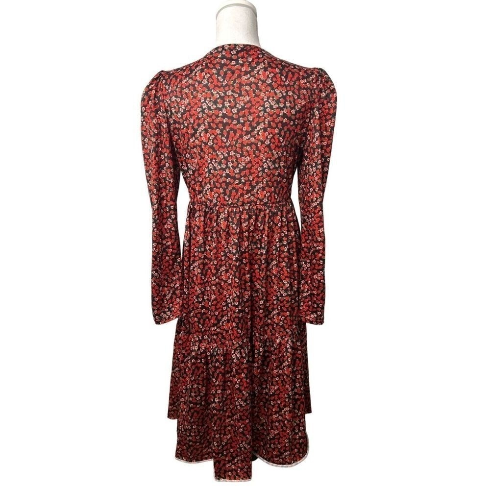 Brave Soul Floral Midi Dress Women's Medium V-Neck Long Sleeve Boho Tiered - Picture 3 of 8